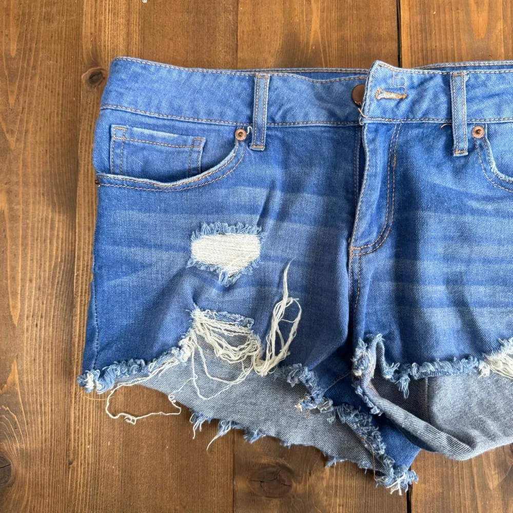 No Boundaries Blue Distressed Jean Shorts